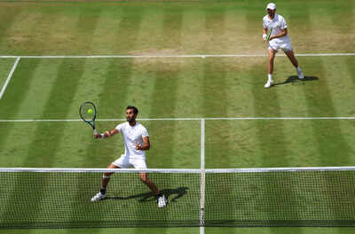 Yuki Bhambri and Robert Galloway in action at Wimbledon 2025