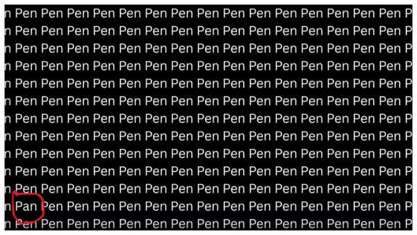 Find the word 'pan' hidden among the many instances of the word 'pens'.